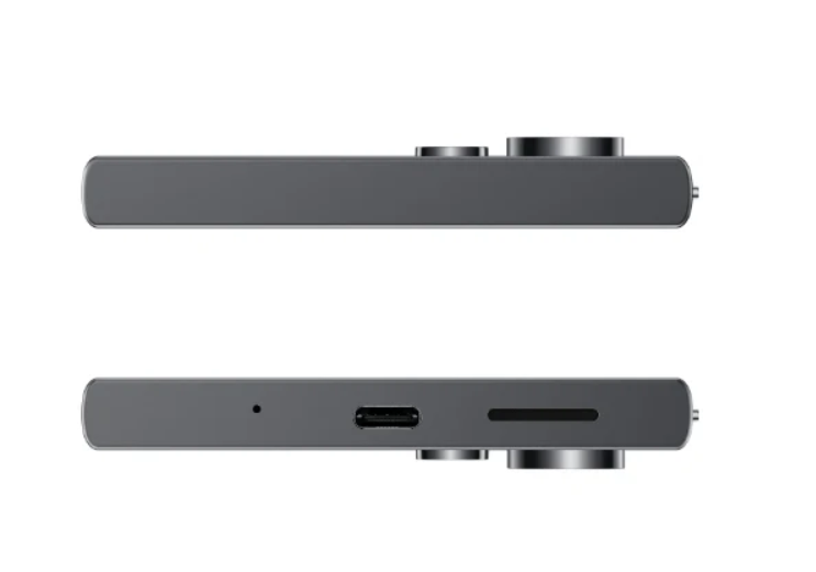 Side view of a cylindrical electronic device with ports on a white background